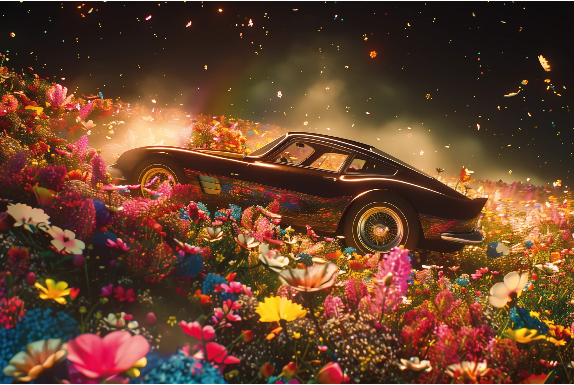 Auto en bloemen
