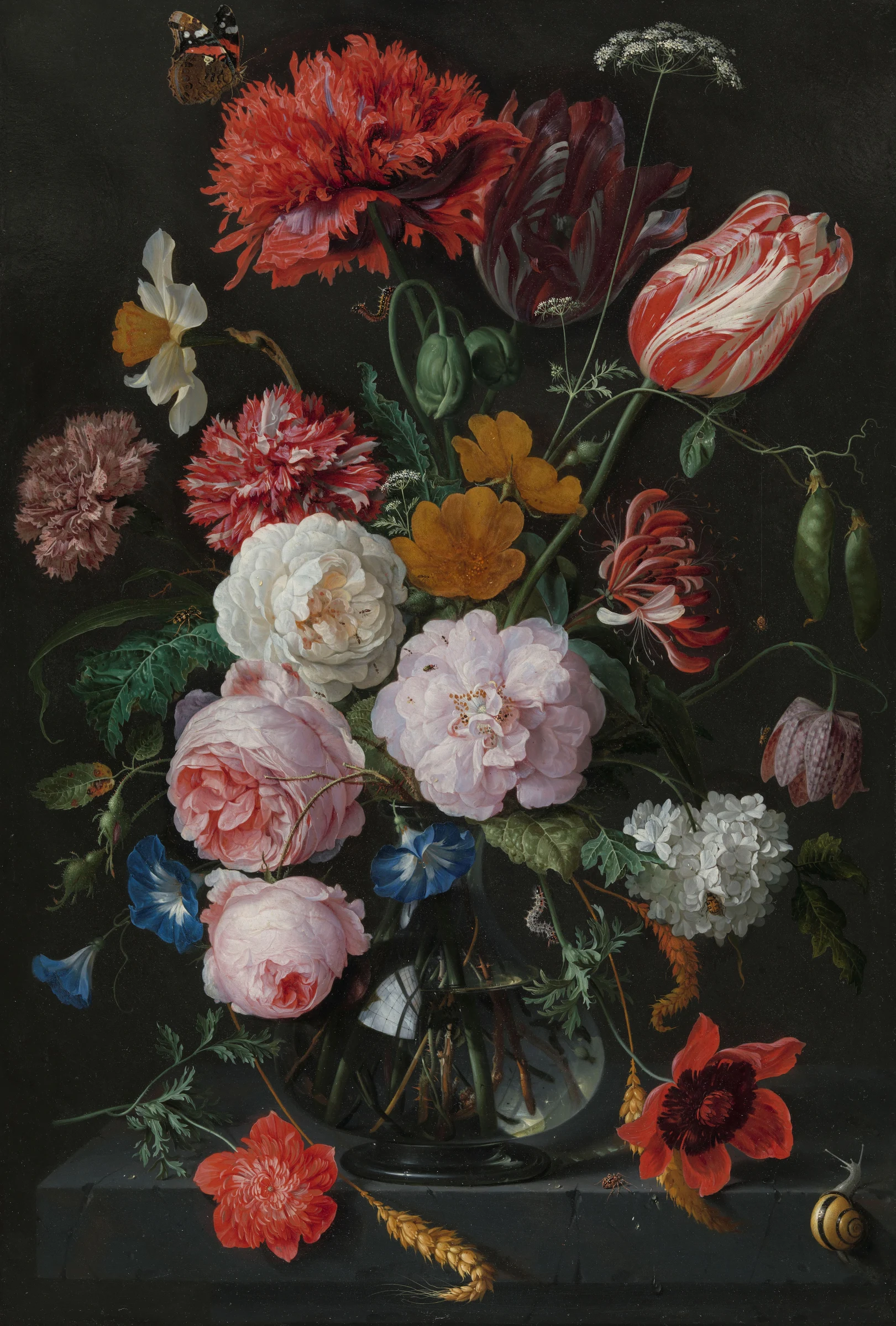 Stilleven met bloemen in een glazen vaas