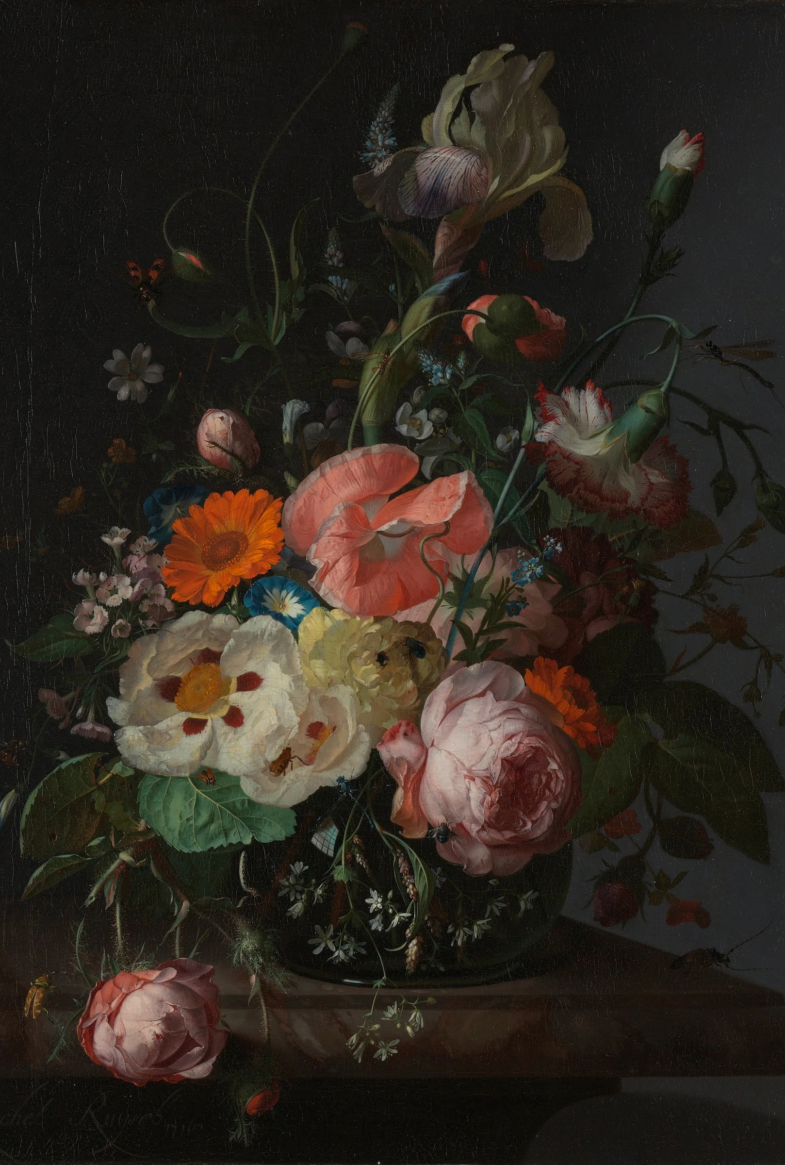 Stilleven met bloemen in een glazen vaas