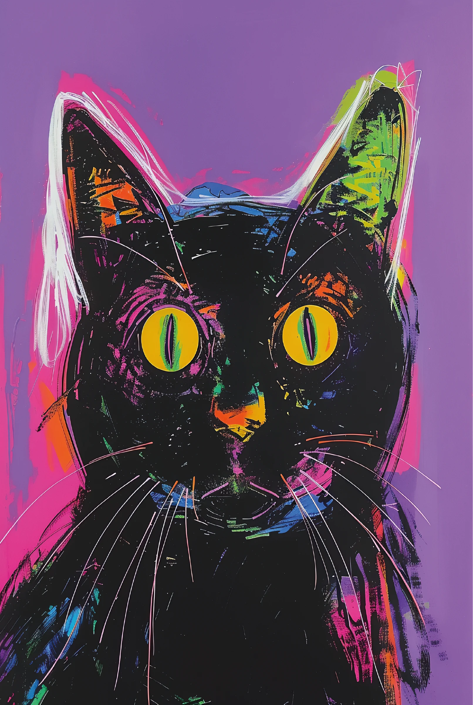 Zwarte Kat in Kleurrijke Stijl