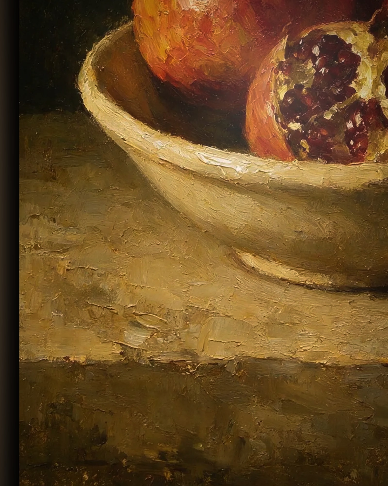 Materiaal en afwerking van Schaal met granaatappels in het wisselframe